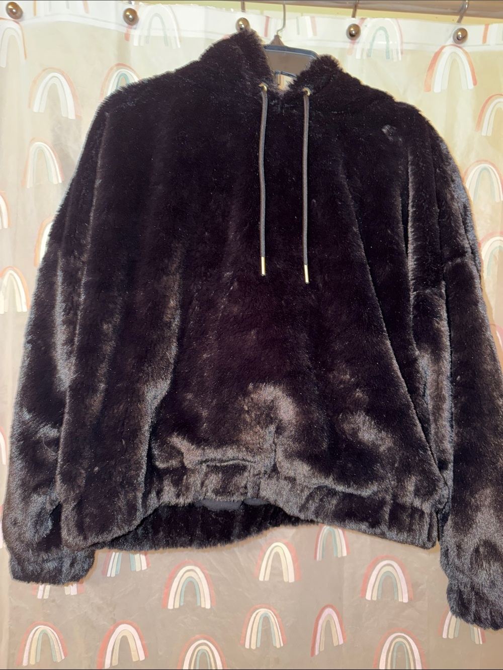 Express Black Faux Fur Hooded Pullover